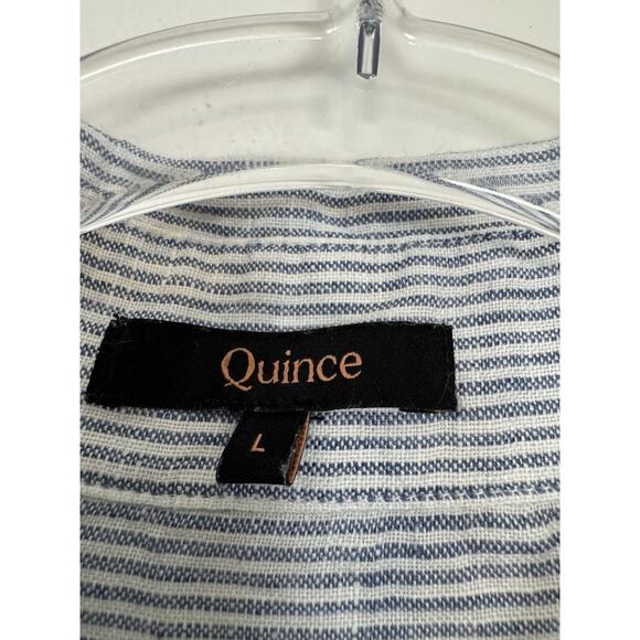 Quince Shirt Women’s Large 100% European Linen Camp Blue Pinstripe - Picture 4 of 10